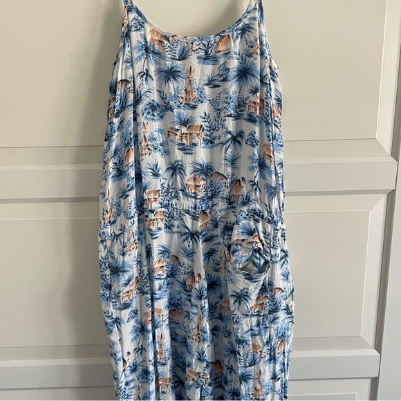 NWT Faherty Lelia blue white tropical print jumpsuit nwot 30556 - Picture 8 of 14